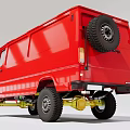 Red Mercedes Van With Off Road Tires And Yellow Bumper