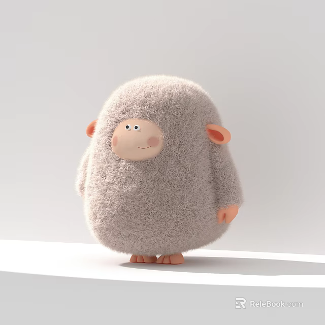 Cute Gray Plush Sheep Pet Toy With Round Body And Smiling Face 3d model 