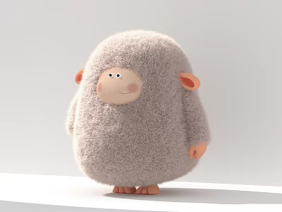 Cute Gray Plush Sheep Pet Toy With Round Body And Smiling Face 3d model