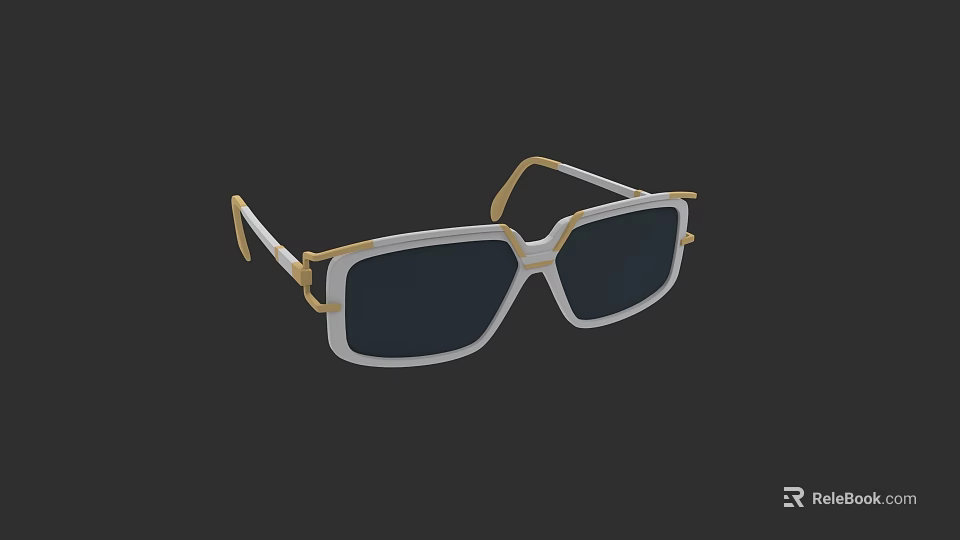 Stylish Square Frame Sunglasses With White Gold Accents And Dark Lenses 3d model 