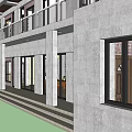 Two Story Building Exterior Design With Balcony Railings And Large Glass Windows