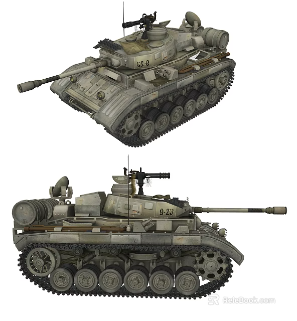 Military Armored Tank Detailed View With Cannon And Tracks Top Side 3d model 