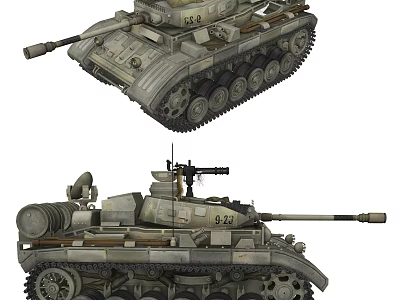 Military Armored Tank Detailed View With Cannon And Tracks Top Side 3d model