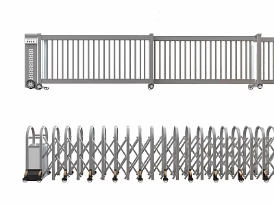 Electric Retractable Sliding Gates With Metal Bars Folding Design And Wheels 3d model