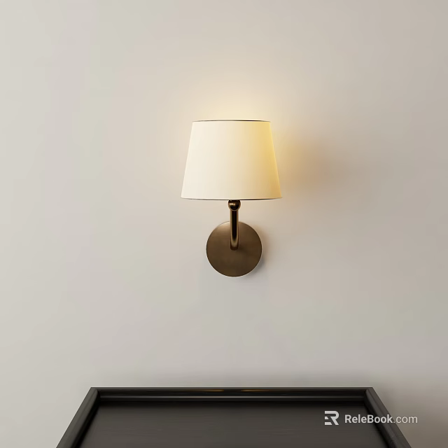Modern Wall Lamp With White Fabric Shade And Metal Base Mounted On White Wall 3d model 
