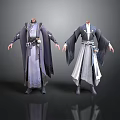 Ancient Style Robes In Dark Gray Blue And Gray White With Decorative Belts