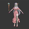White Haired Character With Red Horns In Pink Dress Holding Magic Staff With Star Decoration