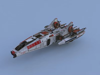Red And White Spaceship 3D Model Design With Detailed Structure And Engines 3d model