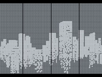 Four Grid Panels With Pixelated Black And White City Skyline Design 3d model