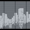 Four Grid Panels With Pixelated Black And White City Skyline Design 3d model