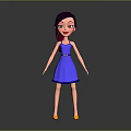 Cartoon Girl Character With Purple Hair Wearing Blue Dress And Yellow Shoes On Gray Background