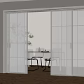 Modern White Sliding Glass Doors With Grid Design For Interior Dining Area