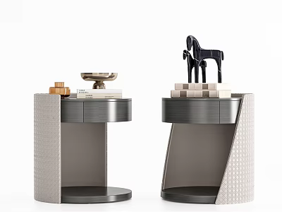Modern Bedside Tables with Decorative Horse Figurine and Textured Panels 3d model