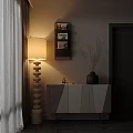 Modern Entryway Side Cabinet With White Geometric Design Floor Lamp Magazine Rack And Vase Decor