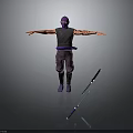 Purple Outfitted Ninja Character 3D Model With Black Vest And Blue Purple Staff