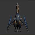 Detailed 3D Pterosaur Model With Blue Brown Feathers Long Beak And Wings