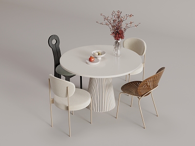 Modern cream style dining table and chair combination model