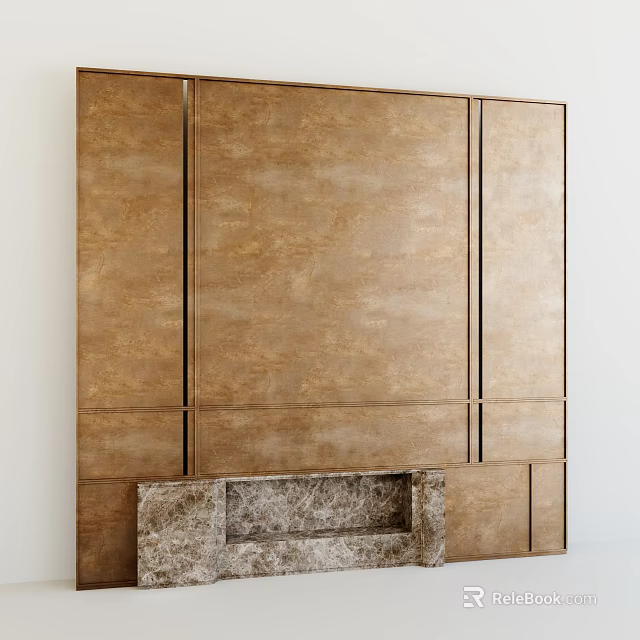 Modern Brown Fireplace With Paneled Structure And Marble Base Interior Design Element 3d model