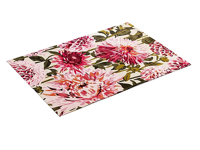 Vibrant Decorative Square Rug With Large Pink Red Floral Patterns And Green Leaves 3d model