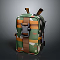 Durable Green Camouflage Backpack With Brown Orange Straps And Buckle Design For Daily Use