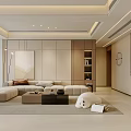 Modern Living and Dining Room Open Layout With Sofa Coffee Table And Storage Cabinets 3d model