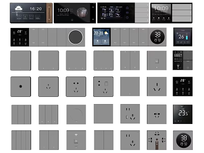 Modern Switch Panels With Various Designs Sockets Control Buttons And Displays 3d model