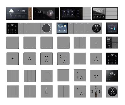 Modern Switch Panels With Various Designs Sockets Control Buttons And Displays 3d model