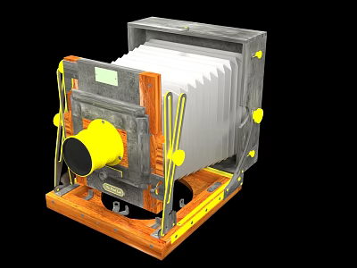 Interactive Kids Playground Equipment With Yellow Components Wooden Base And Gray Orange Structure 3d model