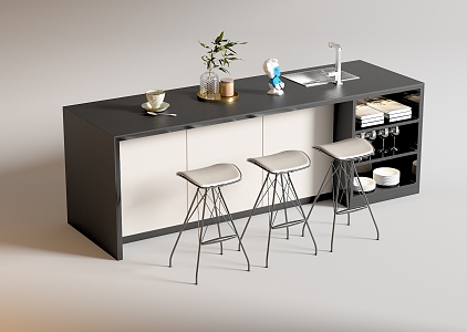 Modern Bar Chair Combination Western Kitchen Bar Counter Central Island Sink Bar Chair 3d model