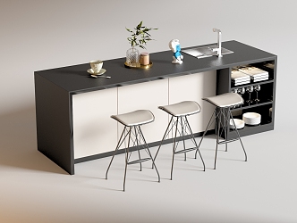 Modern Bar Chair Combination Western Kitchen Bar Counter Central Island Sink Bar Chair 3d model