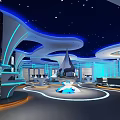 Futuristic Modern Interior Design With Starry Ceiling Blue Lighting And Curved Structures 3d model