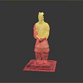 Ancient Terracotta Warrior Sculpture With Detailed Carving And Standing Pose On Display Base