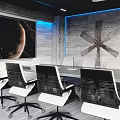 Modern Conference Room Interior With Long Table Black Chairs Ceiling Lighting And City View Windows