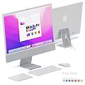 Grey Color iMac Desktop With MultiScreen Monitors Stand Keyboard And Mouse 3d model