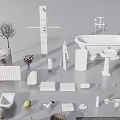 Bathroom Accessories Collection Featuring Bathtub Toilet Sink Shower Fixture Towel Rack And Plant