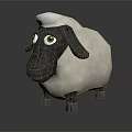 Cartoon Sheep Character 3D Model With White Wool Black Head Green Eyes And Spots