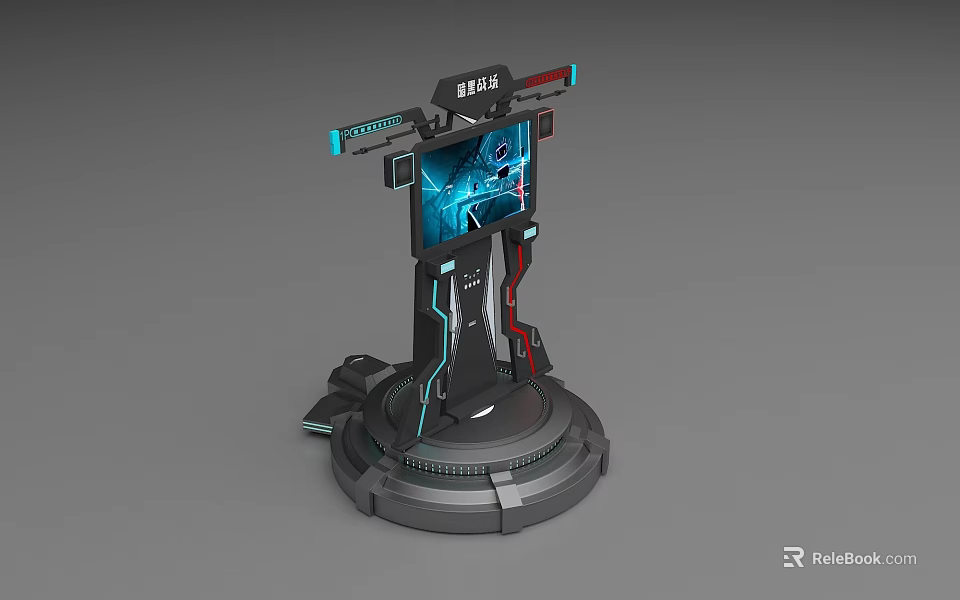 Futuristic Tech Control Console With Illuminated Stand And Display Screen 3d model 