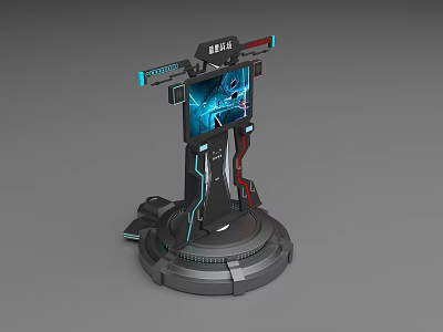 Futuristic Tech Control Console With Illuminated Stand And Display Screen 3d model