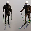 Men Wearing White Helmets Goggles Black Ski Outfits With Green Poles On Skis