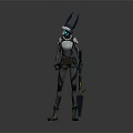 Futuristic Cyberpunk Game Movie Character With Mechanical Rabbit Ears Glowing Eyes And Weapon