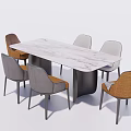 Modern Dining Table Set With Marble Tabletop And Mixed Color Chairs 3d model