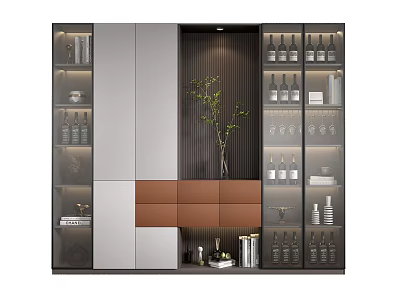 Modern Wine Cabinet Interior Design With Glass Doors Shelves And Wine Bottles 3d model