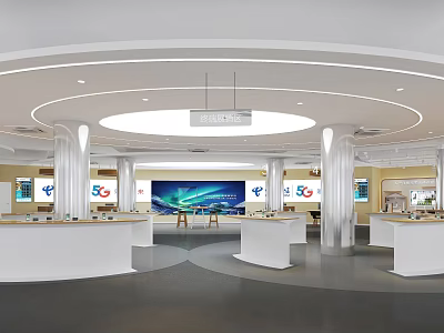 Modern Digital Store Interior Design With White Display Counters And Electronic Devices 3d model