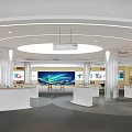 Modern Digital Store Interior Design With White Display Counters And Electronic Devices
