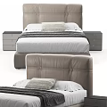 Modern Double Bed With Gray Upholstered Headboard White Bedding And Matching Nightstands