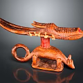 Wooden Carved Decorative Pillow With Crocodile And Monkey Design Elements