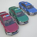 Colorful Taxi Cars with Roof Signs in Red Green and Blue
