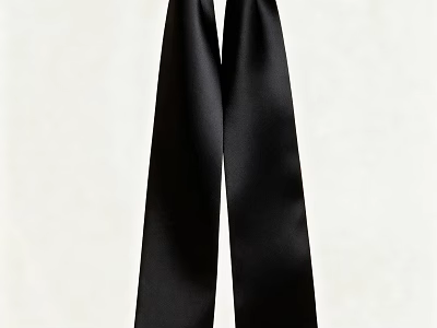 Elegant Black Silk Tie With Smooth Texture Hanging On White Background 3d model