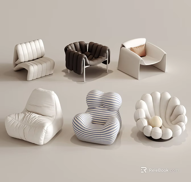 Various Stylish Bean Bag Chairs With Modern Designs And Comfortable Seating 3d model 