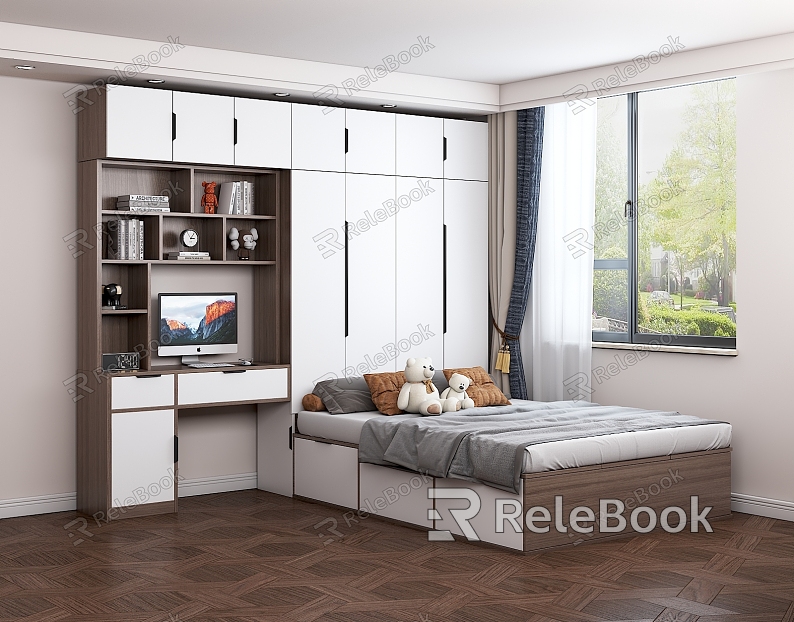 Modern Tatami Bedroom Tatami Bed Wardrobe Bed Desk Combination model